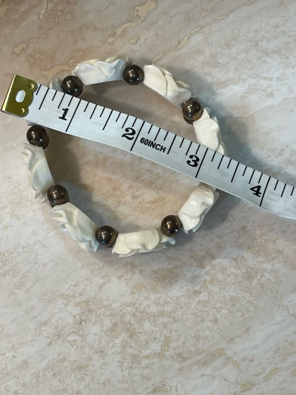 Vintage Style White Carved Rose Bracelet & Earring Jewelry Set